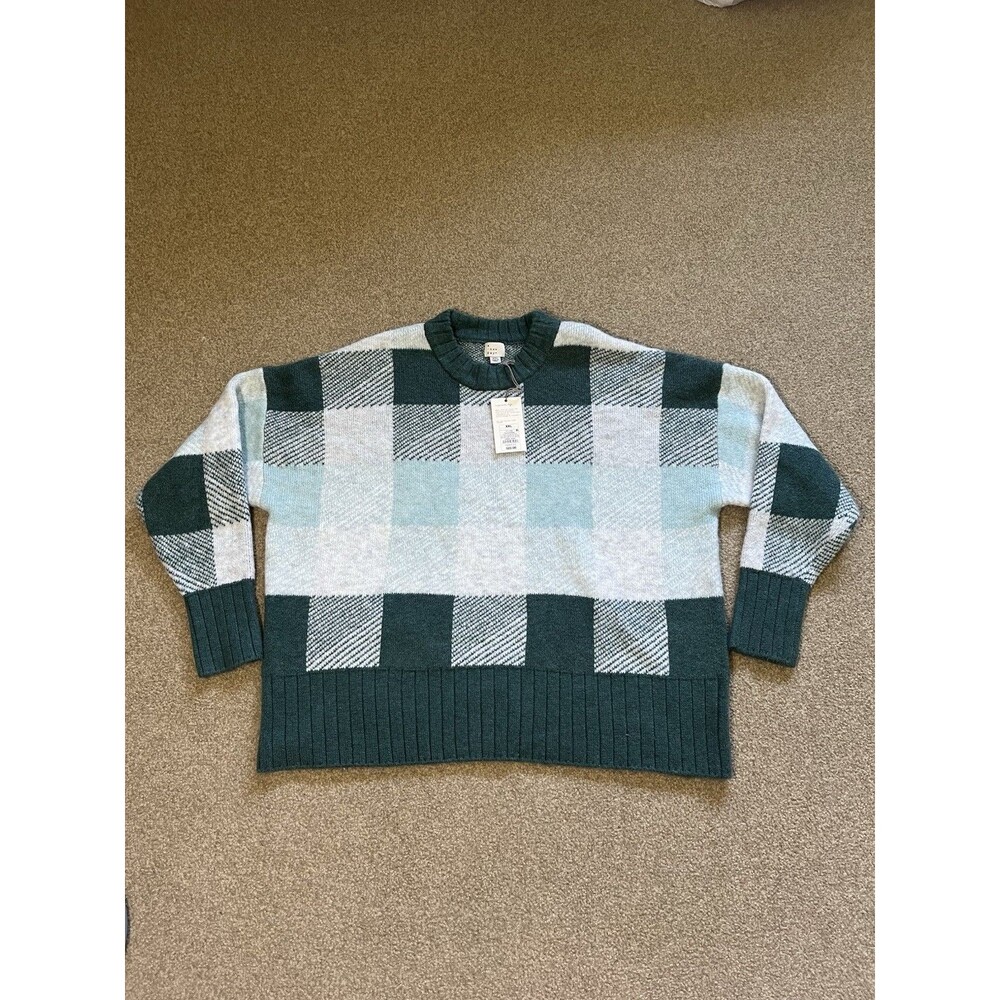 a new day Sweater Womens Size XXL Green Plaid Round Neck Knitted Pullover